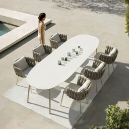 Rackhams Vallee Rattan Outdoor Dining Table Set, Table With Six Dining Chairs - Table 160cm (with 4 chairs) - Both Light Grey Cushions - Table 160cm (with 4 chairs) - thumbnail 1