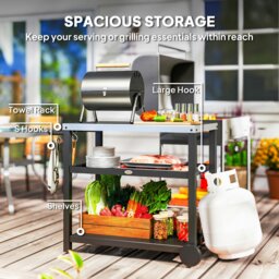 Rackhams Outdoor BBQ Table with 2-Tier Shelf, Outdoor Kitchen, Charcoal Grey - thumbnail 5