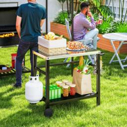 Rackhams Outdoor BBQ Table with 2-Tier Shelf, Outdoor Kitchen, Charcoal Grey - thumbnail 1