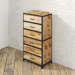 Rackhams Herica Industrial Vintage Mintis Tall Chest of Drawers - Wood - 6 - 60CM X40 X120CM  (LXDXH) - thumbnail 5