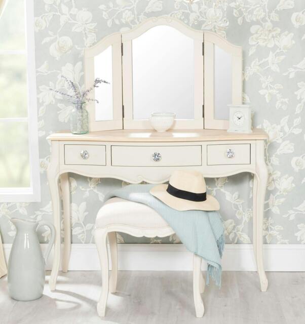 Rackhams Juliette Dressing Table Set with Crystal Handles. French Table, Mirror and Stool - Champagne, Cream - image 1