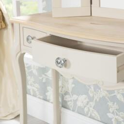 Rackhams Juliette Dressing Table Set with Crystal Handles. French Table, Mirror and Stool - Champagne, Cream - thumbnail 2