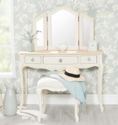 Rackhams Juliette Dressing Table Set with Crystal Handles. French Table, Mirror and Stool - Champagne, Cream