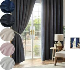 Rackhams Chenille Blackout Pencil Pleat Top Curtains - Blue - 117cm width x 229cm drop - thumbnail 6