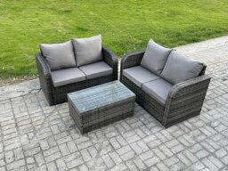Rackhams 4 Seater Outdoor Lounge Sofa Set Rattan Garden Furniture Set with Rectangular Coffee Table Dark Grey Mixed - thumbnail 2