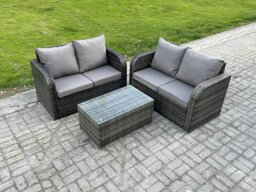 Rackhams 4 Seater Outdoor Lounge Sofa Set Rattan Garden Furniture Set with Rectangular Coffee Table Dark Grey Mixed - thumbnail 1