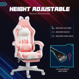 Rackhams Gaming Chair with Footrest, Reclining Computer Chair, Pink - thumbnail 4