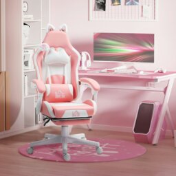 Rackhams Gaming Chair with Footrest, Reclining Computer Chair, Pink