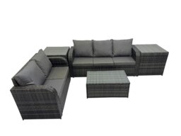 Rackhams Outdoor Love Sofa 3 Seater Sofa Coffee Table Set Garden Rattan Furniture Set 5 Seater with 2 Side Tables Dark Grey - thumbnail 2