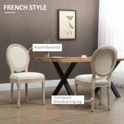 Rackhams French-Style Dining Chairs Set of 2 with Linen Upholstery, Cream - Grey - thumbnail 4