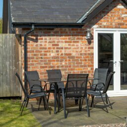 Rackhams Outdoor 6 Person Rectangular Glass Top Garden Patio Dining Table Chairs Set - Outdoor Furniture Sets