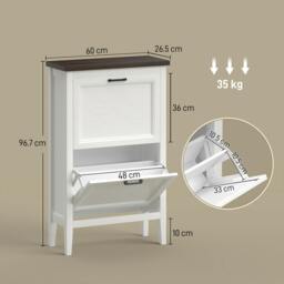 Rackhams Shoe Cabinet with 3 Flip Drawers, Narrow Shoe Storage Cabinet - White - 60 x 26.5 x 133.7 cm - Melamine and painted coating - thumbnail 4