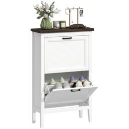 Rackhams Shoe Cabinet with 3 Flip Drawers, Narrow Shoe Storage Cabinet - White - 60 x 26.5 x 133.7 cm - Melamine and painted coating - thumbnail 3