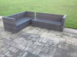 Rackhams 6 Seater Rattan Corner Sofa Set with Rectangular Coffee Table - Grey - thumbnail 3