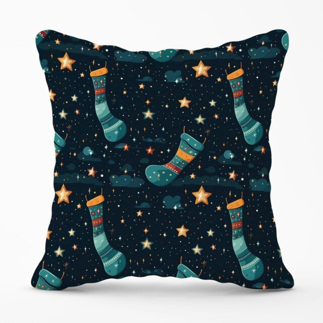 Rackhams Christmas Stocking In A Starry Night Sky Outdoor Cushion -  - 45cm x 45cm