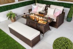 Rackhams Havana 2 Seat Modular Sofa Rattan Garden Balcony Furniture Set Outdoor Drinks Cooler Table, Fire Pit Coffee Table & Bench - Brown - 1 - thumbnail 4
