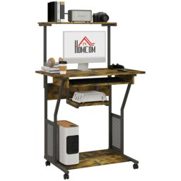 Rackhams Rolling Computer Desk with Keyboard Tray Rustic Brown - thumbnail 3