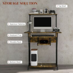 Rackhams Rolling Computer Desk with Keyboard Tray Rustic Brown - thumbnail 5