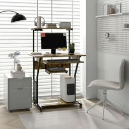 Rackhams Rolling Computer Desk with Keyboard Tray Rustic Brown