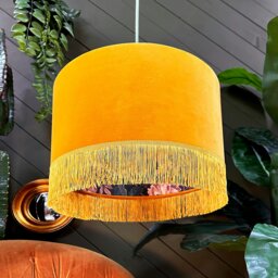 "Rackhams Fire Cracker Midnight Garden Silhouette Lampshade in Butterscotch Velvet & Fringing - Table / Floor Lamp - 35cm diameter x 25cm Height (14"" x 10"")"