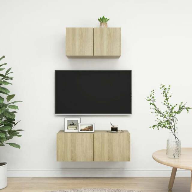 Rackhams 2 Piece TV Cabinet Set Sonoma Oak Engineered Wood - Brown - Engineered wood