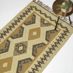 Rackhams Ravar Brown & Gold Kilim Wool Rug - 120 x 170 cm - thumbnail 1