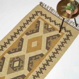 Rackhams Ravar Brown & Gold Kilim Wool Rug - 120 x 170 cm - thumbnail 2