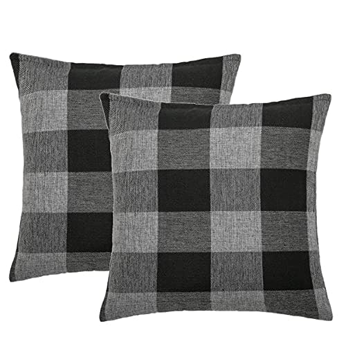 Rackhams checked cushions fluffy pillow cases 2 pack 18 inch cushion pillows covers 45x45 cushion covers - Black - image 1
