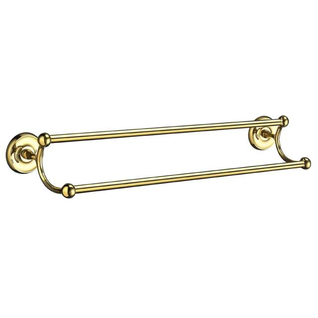 "Rackhams Polished Brass Double Towel Rail 63.5cm/25"" Wall Mounted with Concealed Screws Bathroom Towel Holder"