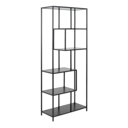 Rackhams Seaford Tall Black Metal Bookcase with 5 Black Shelves - 1 - Black and Natural - Wood