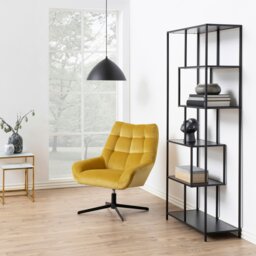 Rackhams Seaford Tall Black Metal Bookcase with 5 Black Shelves - 1 - Black and Natural - Wood - thumbnail 4