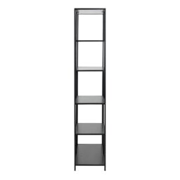 Rackhams Seaford Tall Black Metal Bookcase with 5 Black Shelves - 1 - Black and Natural - Wood - thumbnail 3
