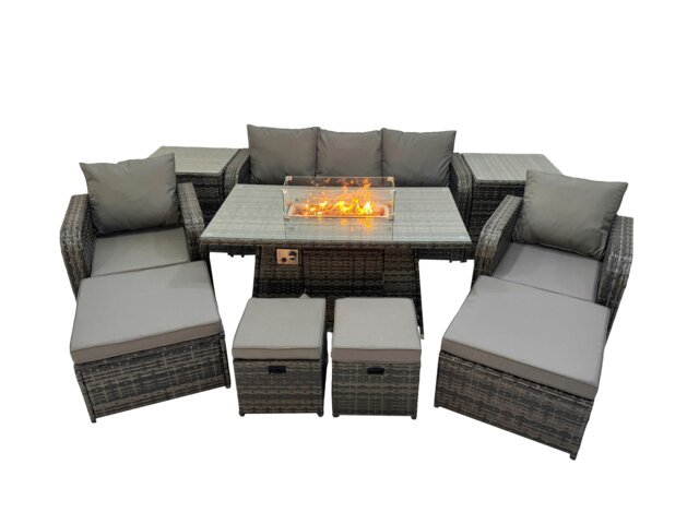 Rackhams Garden Outdoor Rattan Furniture Set Rattan Reclining Chair 3 Seater Sofa with 4 Stools 2 Side Tables Dark Grey Mixed - image 1