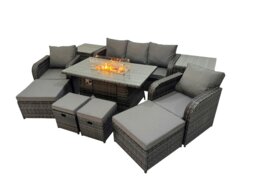 Rackhams Garden Outdoor Rattan Furniture Set Rattan Reclining Chair 3 Seater Sofa with 4 Stools 2 Side Tables Dark Grey Mixed - thumbnail 2