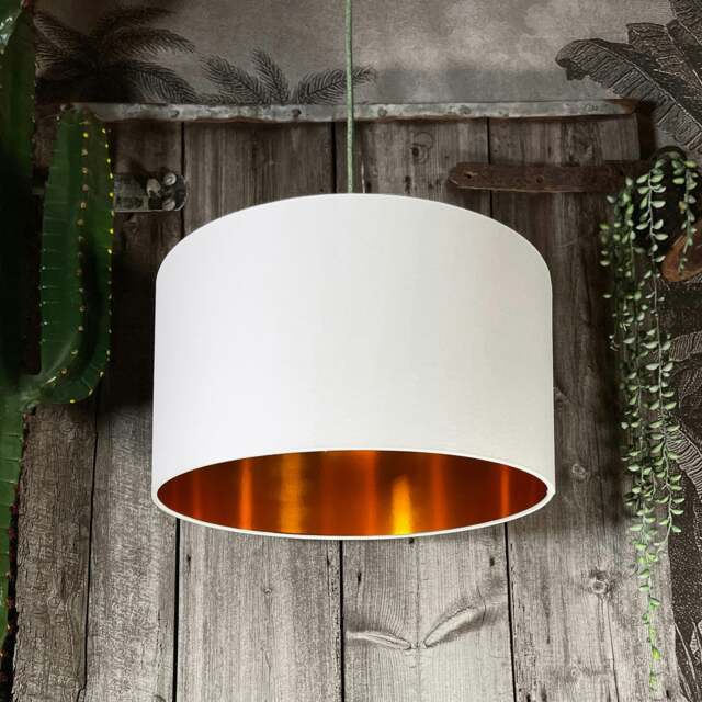 "Rackhams Crisp White Cotton Lampshade With Copper Foil Lining - 70cm Diameter x 30cm Height / (27"" x 12"")" - image 1