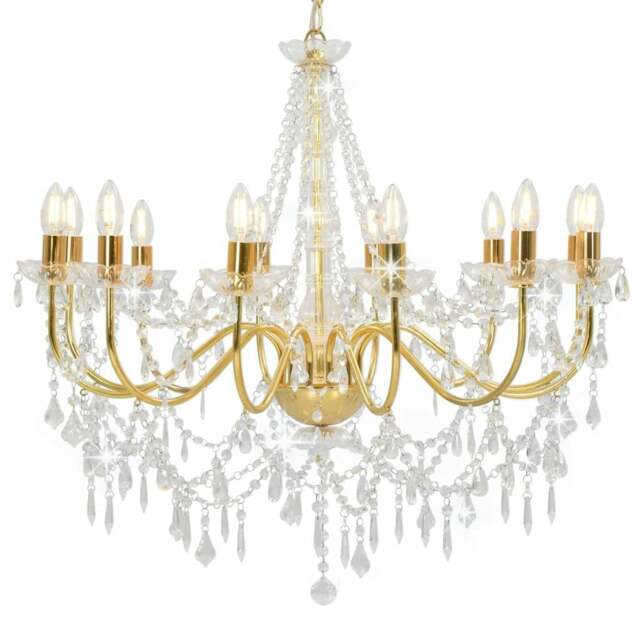 Rackhams Chandelier with Beads Golden 12 x E14 Bulbs