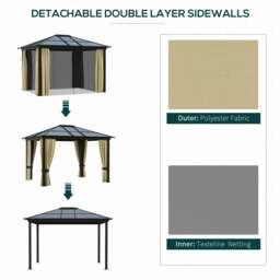 Rackhams 3 x 3.6m Hardtop Gazebo Canopy with Mosquito Netting and Curtains - Black - 420cm x 360cm x 265cm - thumbnail 5