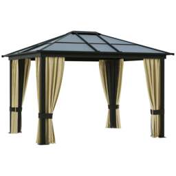 Rackhams 3 x 3.6m Hardtop Gazebo Canopy with Mosquito Netting and Curtains - Black - 420cm x 360cm x 265cm - thumbnail 3