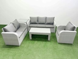 Rackhams 6-Seater Light Grey PE Rattan Outdoor Sofa Set - Oblong Coffee Table, Reclining Chair, Loveseat, 3-Seater Sofa, Side Table - thumbnail 1