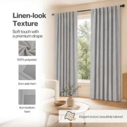 Rackhams 100% Blackout Curtains Thermal Linen Look Pair Ready Made 52x84 in Grey - thumbnail 6
