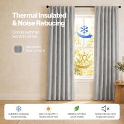 Rackhams 100% Blackout Curtains Thermal Linen Look Pair Ready Made 52x84 in Grey - thumbnail 5