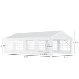 Rackhams 8m Gazebo Garden Marquee Canopy Party Carport Shelter Garage Tent White - thumbnail 6