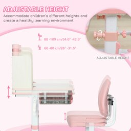 Rackhams Kids Desk & Chair Set, Height Adjustable Kids Study Table & Chair Set with Storage Shelves, Washable Cover, Anti-Slip Mat for 3-12 Years - Pink - thumbnail 3