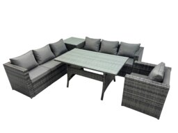 Rackhams 7 Seater Outdoor Corner Sofa Chair Dining Table Set Garden Rattan Furniture Set with Side Table Dark Grey - thumbnail 2