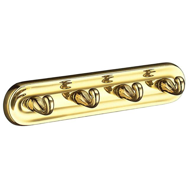 Rackhams Polished Brass Quadruple Towel Hook Rail 44mm x 230mm Wall Mounted Bathroom Rectangular Robe Hooks Clothes Hanger Coat Peg