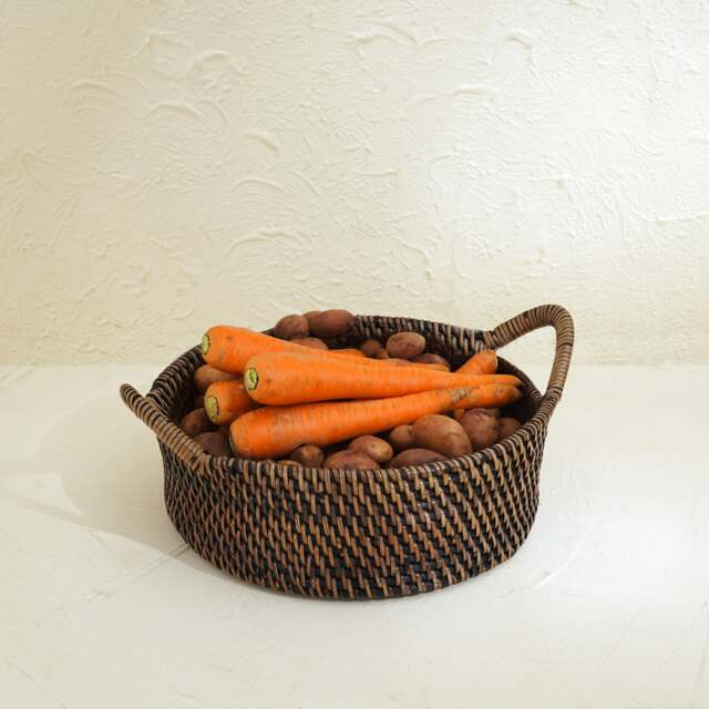 Rackhams Small Rattan Round Basket with Handles - 4 colours - Dark Brown - image 1