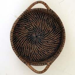 Rackhams Small Rattan Round Basket with Handles - 4 colours - Dark Brown - thumbnail 4