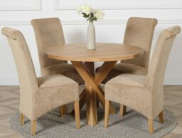 Rackhams Oregon Round Oak Dining Table with Montana Fabric Chairs - 1 - 4 chairs - Grey - thumbnail 2