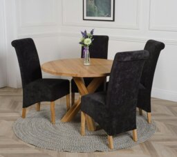 Rackhams Oregon Round Oak Dining Table with Montana Fabric Chairs - 1 - 4 chairs - Grey - thumbnail 5