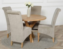 Rackhams Oregon Round Oak Dining Table with Montana Fabric Chairs - 1 - 4 chairs - Grey - thumbnail 1